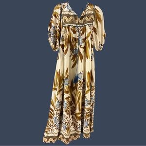 Boho Floral Maxi Dress in Cream and Brown